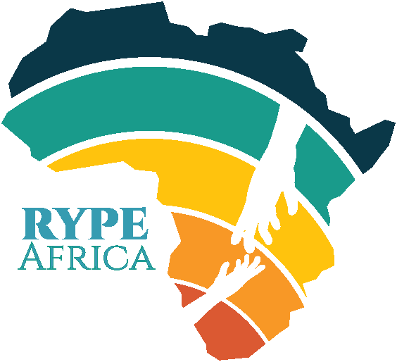 Adult hand reaching out to connect with child hand across Africa map